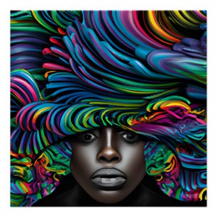 Póster Reina azul arcoiris lindo pelo negro melanina afri