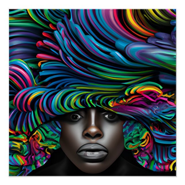 Póster Reina azul arcoiris lindo pelo negro melanina afri (Anverso)