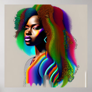 Póster Reina brillante arcoiris pelo lindo Melanin negro
