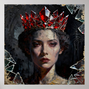 Póster Reina con corona rota de vidrio rojo
