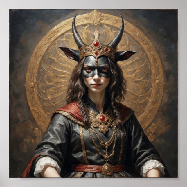 Póster Reina de cabras demoníacas (succubos) con máscara (Frente)