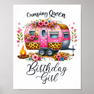 Póster Reina de camping de cumpleaños Campamento Van Flor