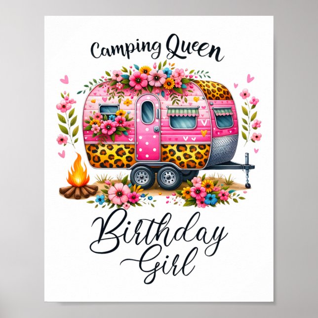Póster Reina de camping de cumpleaños Campamento Van Flor (Frente)