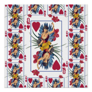 Póster Reina de corazones y flores