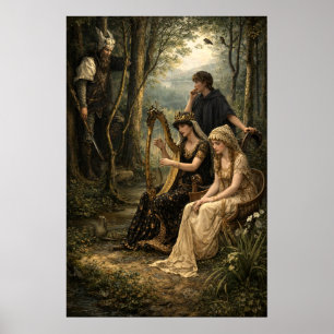 Póster Reina de cuento de hadas medieval en los bosques c