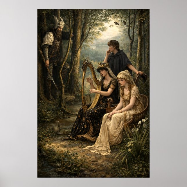 Póster Reina de cuento de hadas medieval en los bosques c (Frente)