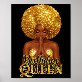 Póster Reina de cumpleaños mujer orando niña negra afro r