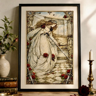 Póster Reina de Espadas Tarot Art Nouveau Vintage