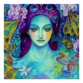 Póster Reina de hadas encantada con mariposas