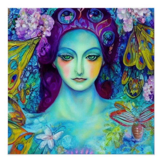 Póster Reina de hadas encantada con mariposas (Anverso)