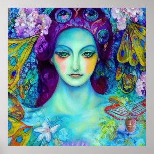 Póster Reina de hadas encantada con mariposas