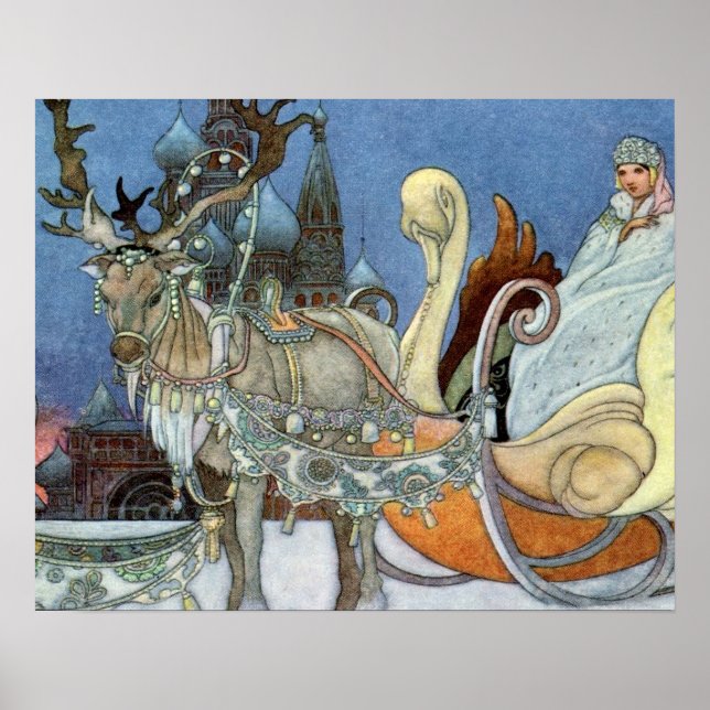 Póster Reina de hielo de nieve, reno de princesa rusa (Frente)