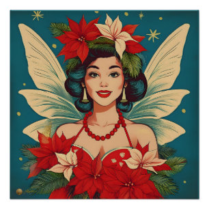 Póster Reina de la belleza pin-up navideña tropical retro