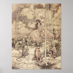 Póster Reina de las hadas con tonos sepia y criatura