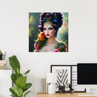 Póster Reina de las hadas de rosas vintage