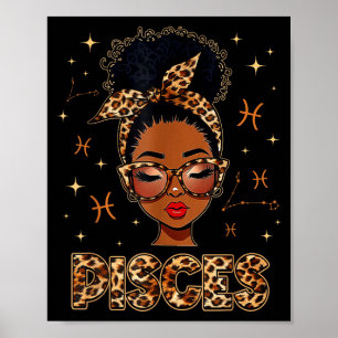 Póster Reina de Piscis mujeres negras chica afro zodiaco
