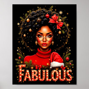 Póster Reina de Trineo Afroamericana de Navidad Melanina