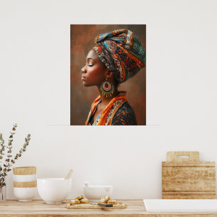 Póster Reina del Boho: Dama africana en tradicional muro 