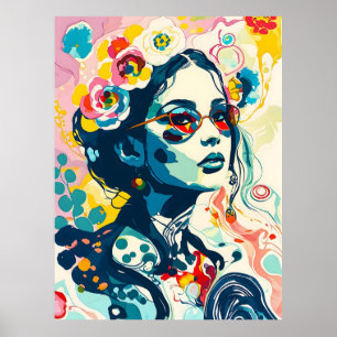 Póster Reina floral audaz - retrato de elegancia vibrante