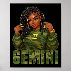 Póster Reina Géminis Locd Mujer Negra Camo Signo Zodiacal