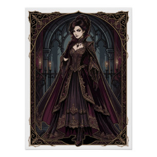 Póster Reina Gótica Elegante Arte Oscuro Victoriano Fanta