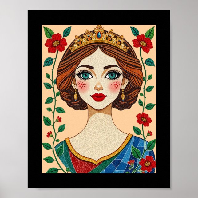 Póster Reina inspirada en el cristal manchado (Frente)