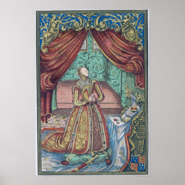 Póster Reina Isabel I en la oración, en el frontispicio (Frente)