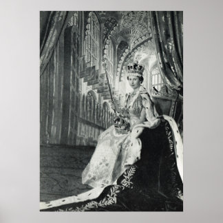 Póster Reina Isabel II con regalia de coronación