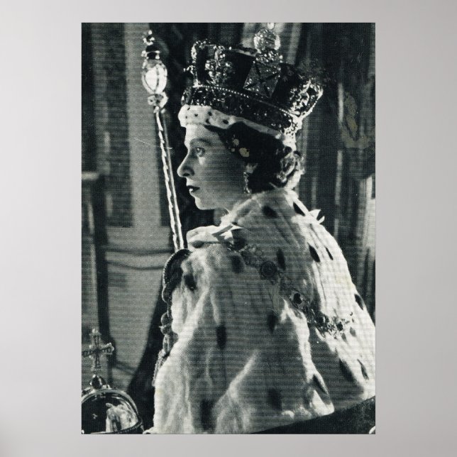 Póster Reina Isabel II con regalia de coronación (Frente)