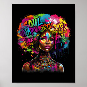 Póster Reina Negra Afro Goteante Melanina Mes de la Histo