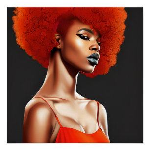 Póster Reina Roja Auburn Cute el pelo negro Melanin Afro