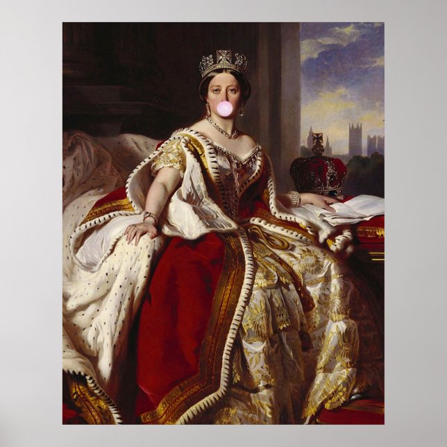 Póster Reina Victoria soplando un chicle rosa (Frente)