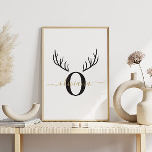 Póster Reindeer Antler   Elegantes Navidades de Monograma