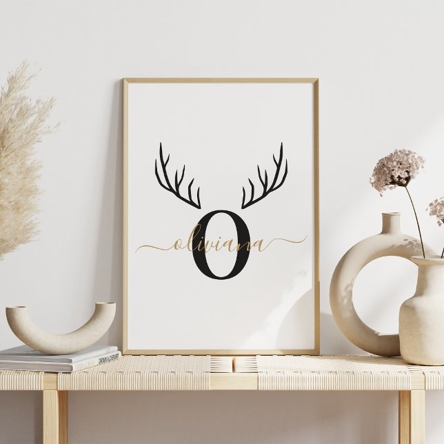 Póster Reindeer Antler | Elegantes Navidades de Monograma (Subido por el creador)