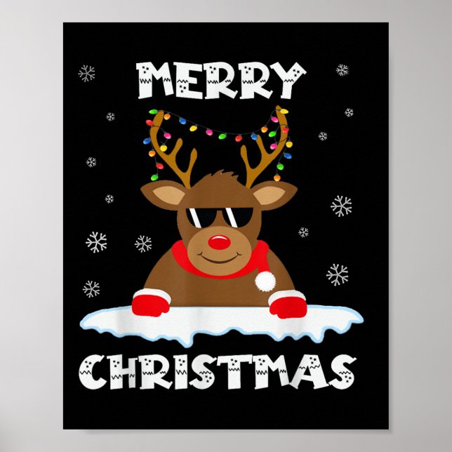 Póster Reindeer Christmas Lights Santa Deer Rudolph Merry (Frente)