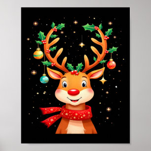 Póster Reindeer Holly Antlers Navidades Niños