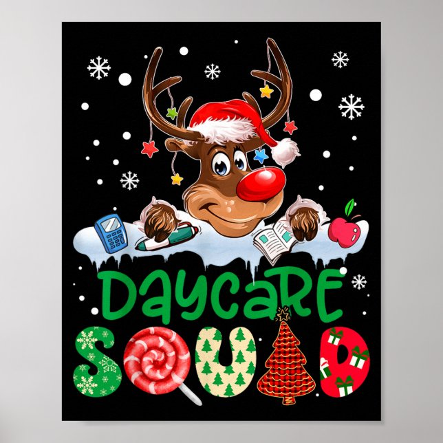 Póster Reindeer Santa Hat Daycare Squad Teacher Christmas (Frente)