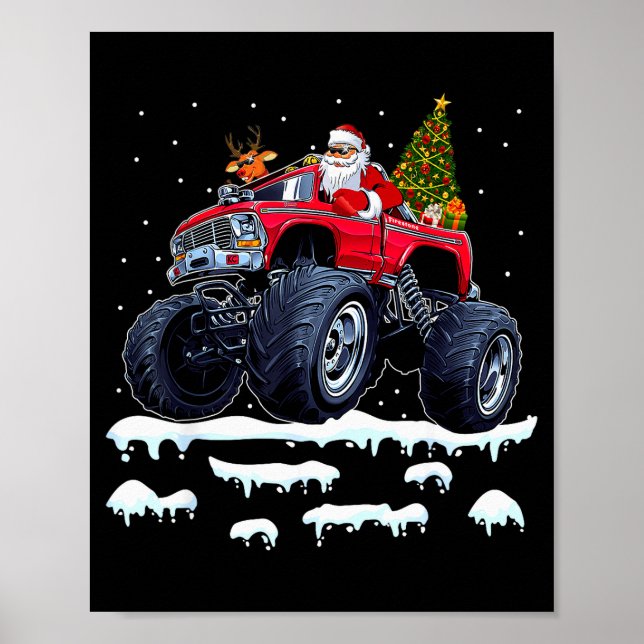 Póster Reindeer Santa Riding Monster Truck Christmas Tree (Frente)