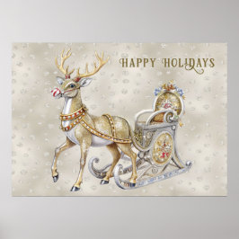 Póster Reindeer Sleigh Holiday Poster