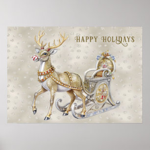Póster Reindeer Sleigh Holiday Poster