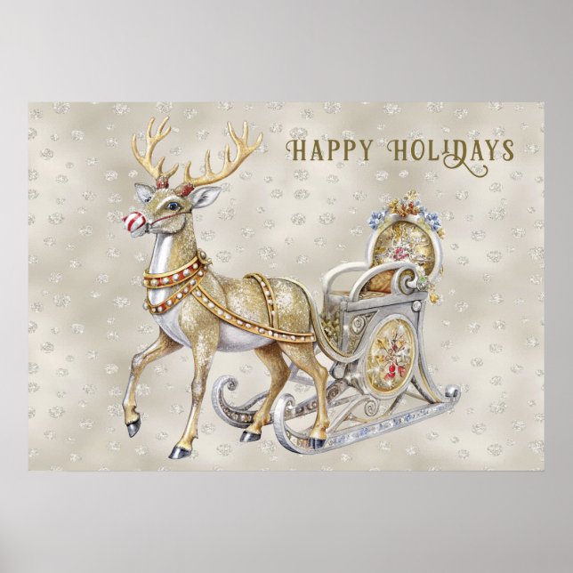 Póster Reindeer Sleigh Holiday Poster (Frente)