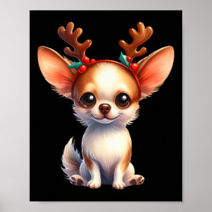 Póster Reindeo de Chihuahua Santa Hat Xmas enciende Navid
