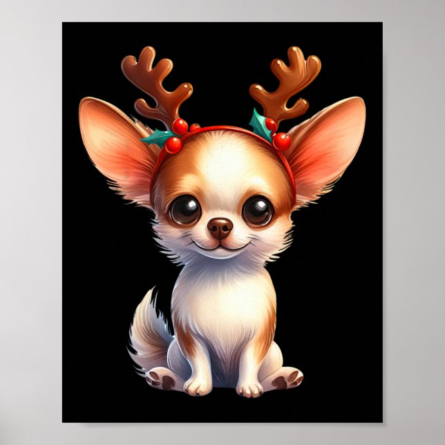 Póster Reindeo de Chihuahua Santa Hat Xmas enciende Navid (Frente)