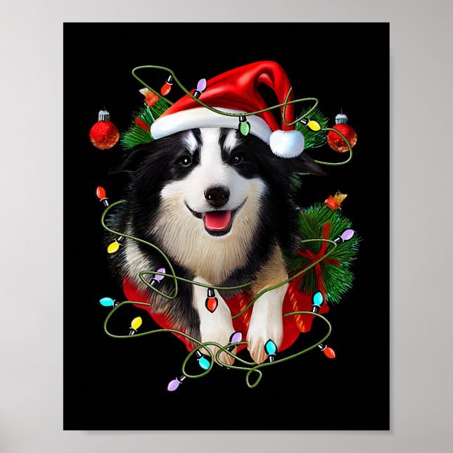 Póster Reindeo de la frontera Santa Hat Xmas Encende a Ch (Frente)