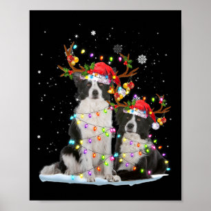 Póster Reindeo de la frontera Santa Hat Xmas Encende a Ch