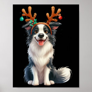 Póster Reindeo de la frontera Santa Hat Xmas Encende a Ch