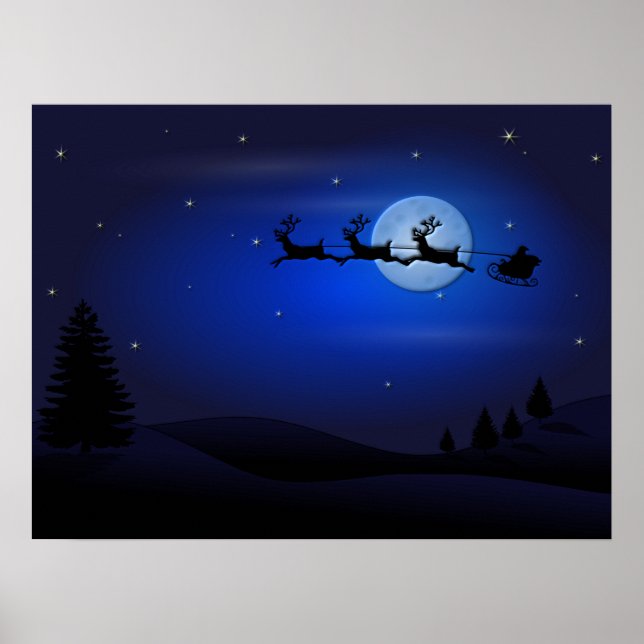 Póster Reindeo de Santa Claus y esquisto sobre la luna (Frente)