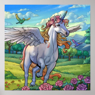 Póster Reino de Hadas Pegasus Unicornio Arcoíris Mágico