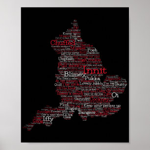 Póster Reino Unido: Argot británico Word Art Map