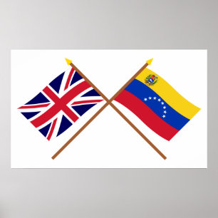 Póster Reino Unido y banderas cruzadas Venezuela